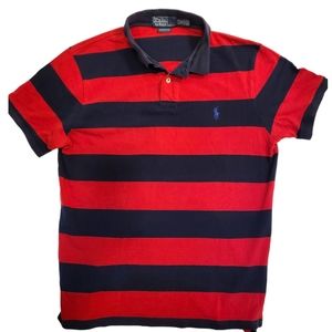 Polo Ralph Lauren Men's Blue Custom-fit Striped Mesh Polo.